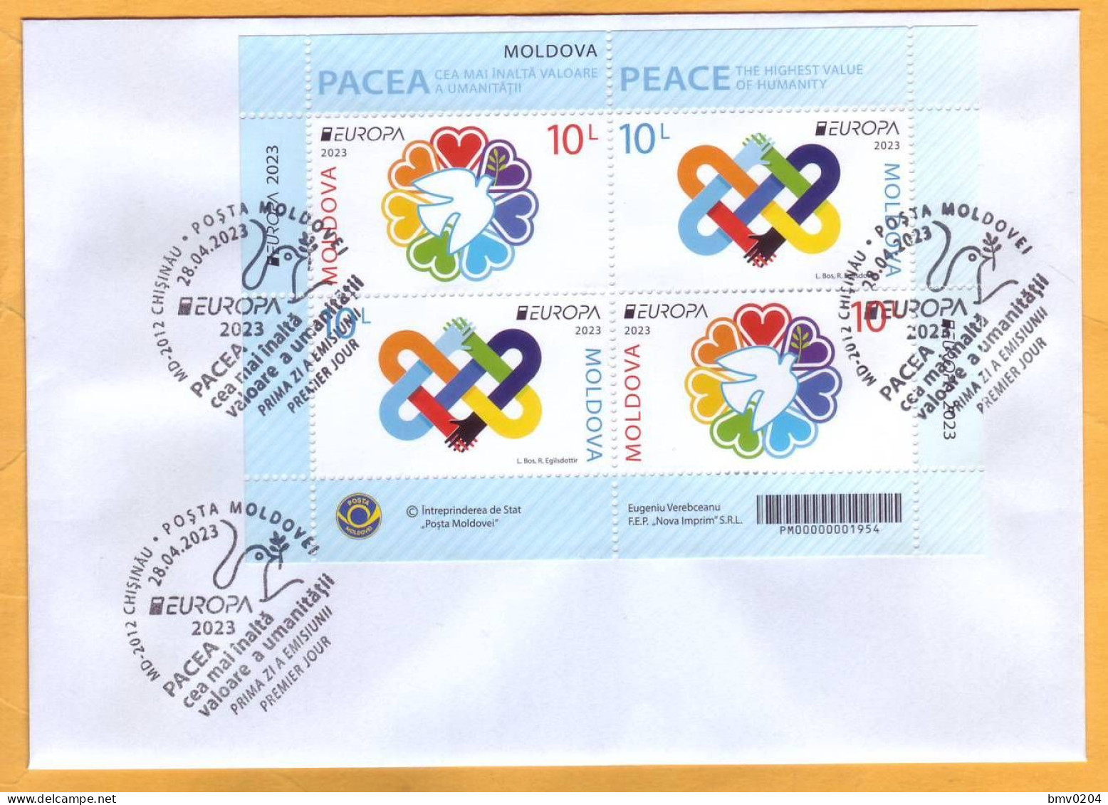 2023  Moldova  H-Blatt   „Europa 2023. PEACE – The Highest Value Of Humanity.” Used - Moldawien (Moldau)