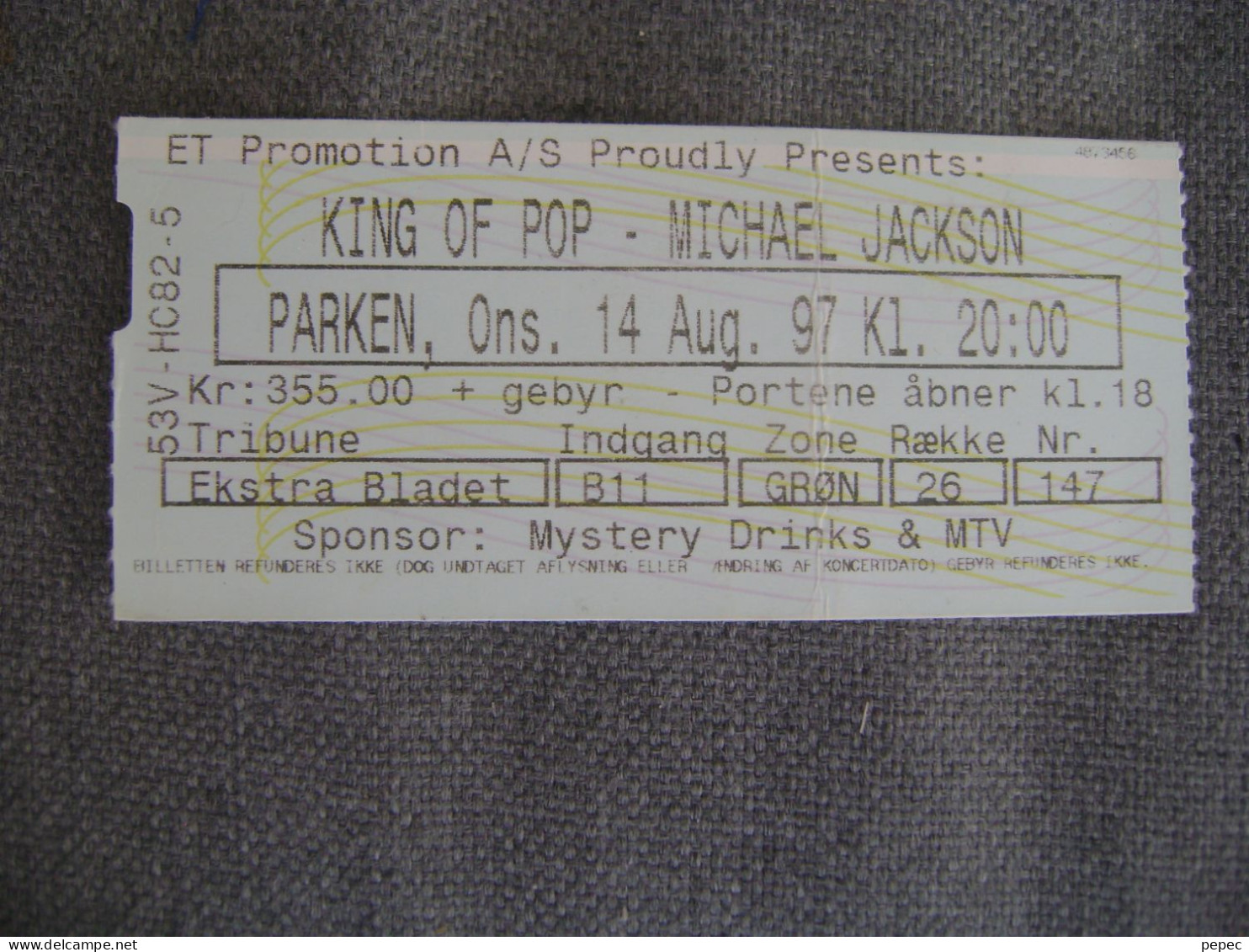 MICHAEL JACKSON  PARKEN - KOPENHAGEN  14/08/1997 - Tickets De Concerts
