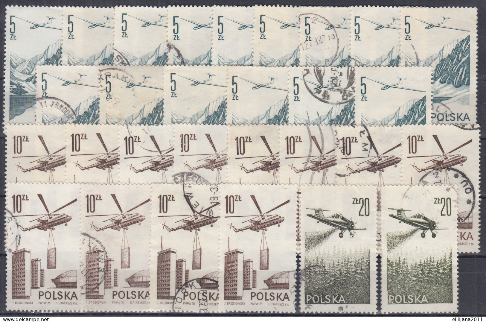 ⁕ Poland / Polska 1976/77 ⁕ Airmail Mi.2437, 2438, 2484 ⁕ 29v Used - Scan - Used Stamps