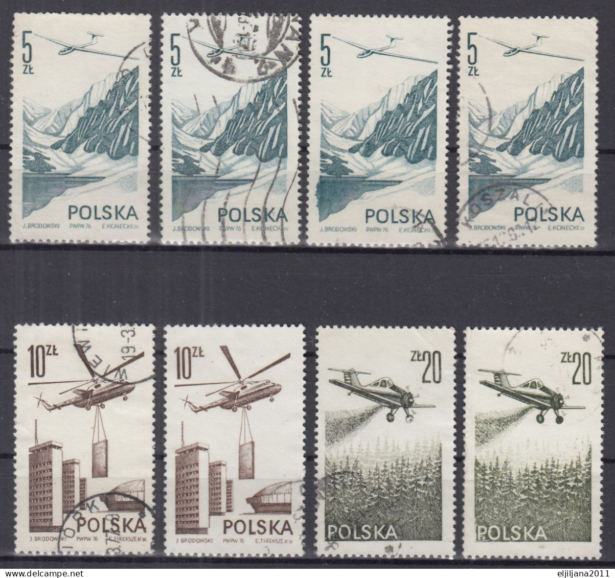 ⁕ Poland / Polska 1976/77 ⁕ Airmail Mi.2437, 2438, 2484 ⁕ 29v Used - Scan - Gebraucht