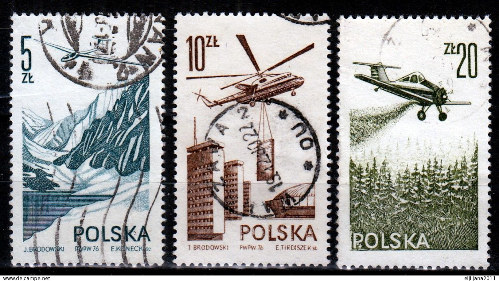 ⁕ Poland / Polska 1976/77 ⁕ Airmail Mi.2437, 2438, 2484 ⁕ 29v Used - Scan - Usati