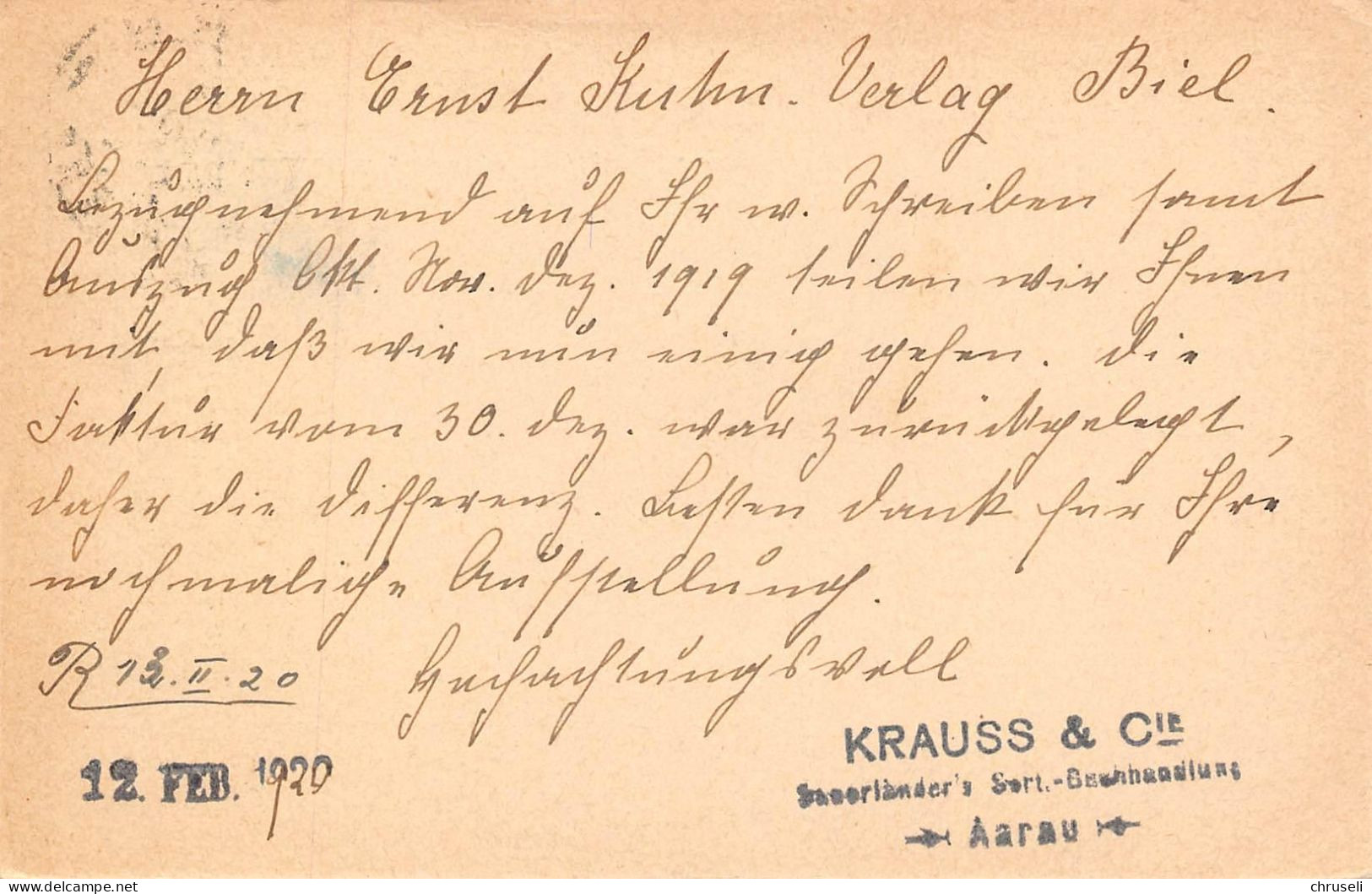 Aarau Buchhandlung Krauss & Cie  Firmen Gewerbestempel Besonderheiten - Stamped Stationery