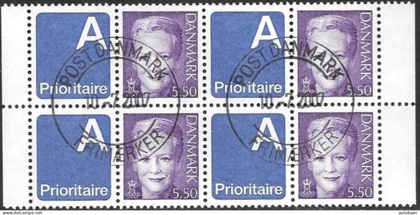 Denmark Danmark Dänemark 2003 Margrethe Prioritaire Michel Nr. 1245 Zf Bloc Of 4 Cancelled Oblitere Gestempelt Used Oo - Used Stamps