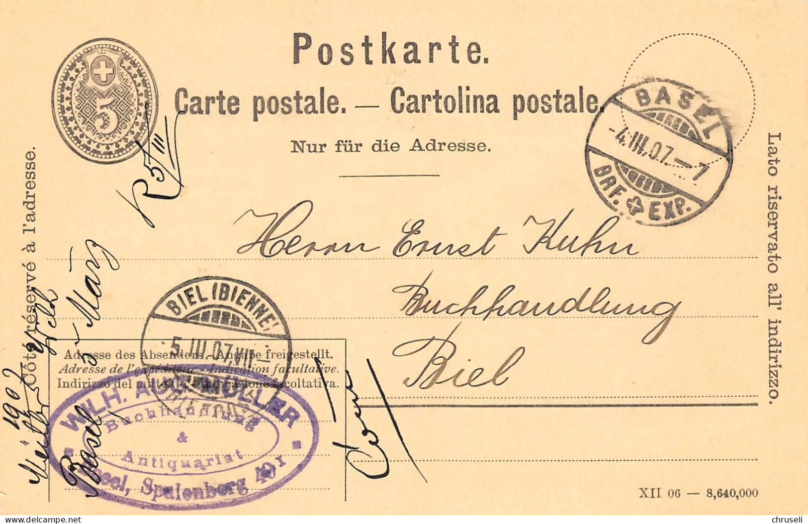 Basel Buchhandlung W.A.Müller  Firmen Gewerbestempel Besonderheiten - Enteros Postales