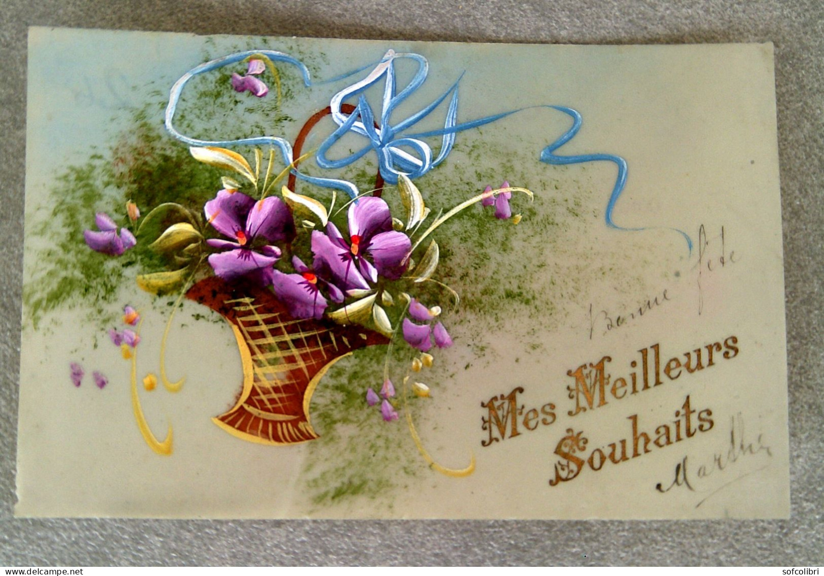 MES MEILLEURS SOUHAITS - Carte En Rhodoïde, Peinte à La Main. (fleurs...) - Other & Unclassified