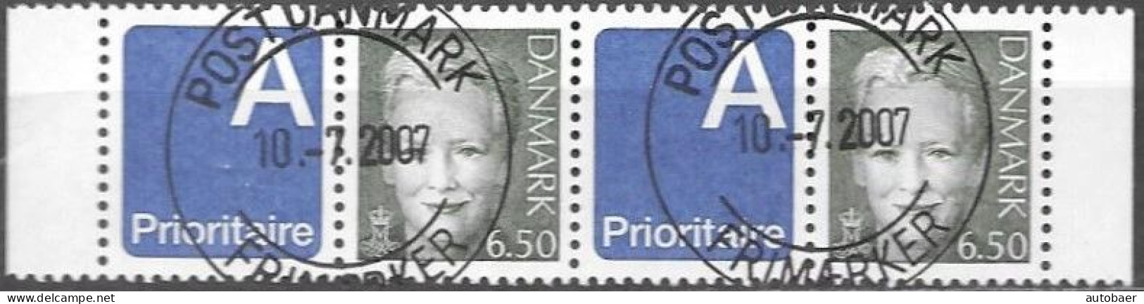 Denmark Danmark Dänemark 2003 Margrethe Prioritaire Michel Nr. 1297 Zf Stripe Of 2 Cancelled Oblitere Gestempelt Used Oo - Used Stamps