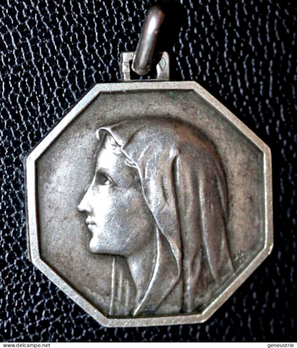 Grosse Médaille Religieuse Milieu XXe Argent 800 "Notre-Dame De Lourdes" Religious Medal - Godsdienst & Esoterisme