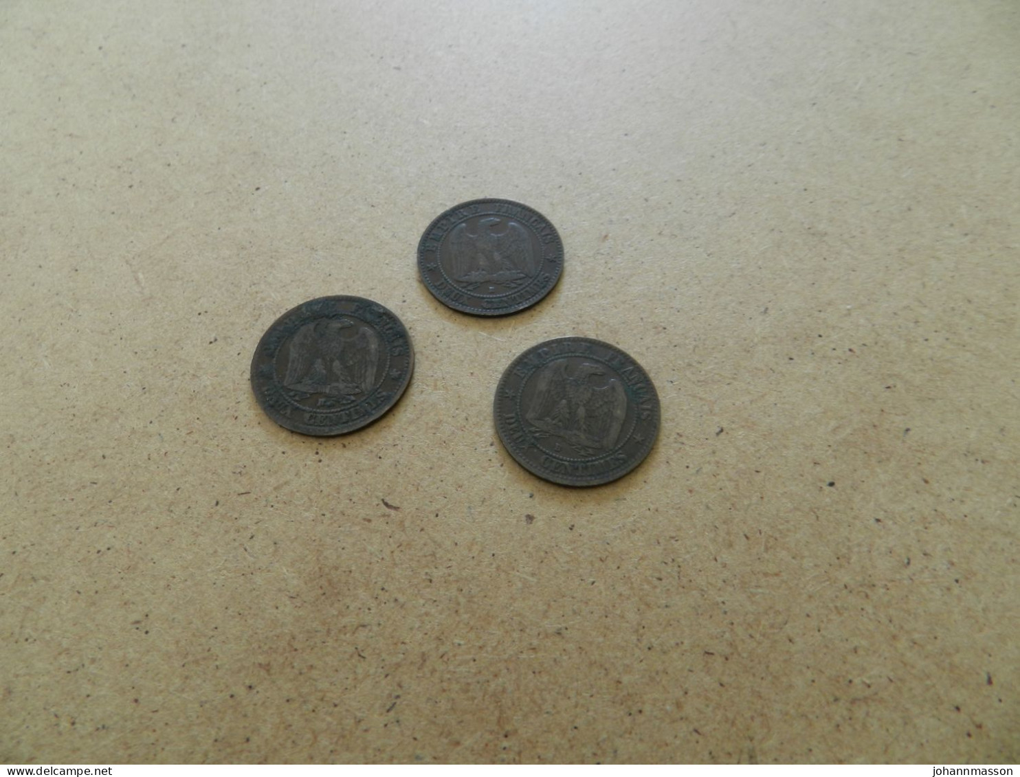 Lot De  Trois  Monnaies  2  Centimes    1854 B -1853 B  1856 B   Napoléon  III  Tete  Nue - Vrac - Monnaies