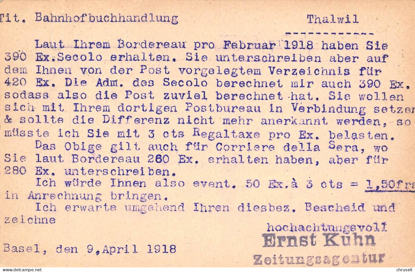Basel Zeitungsagentur Ernst Kuhn  Firmen Gewerbestempel Besonderheiten - Postwaardestukken