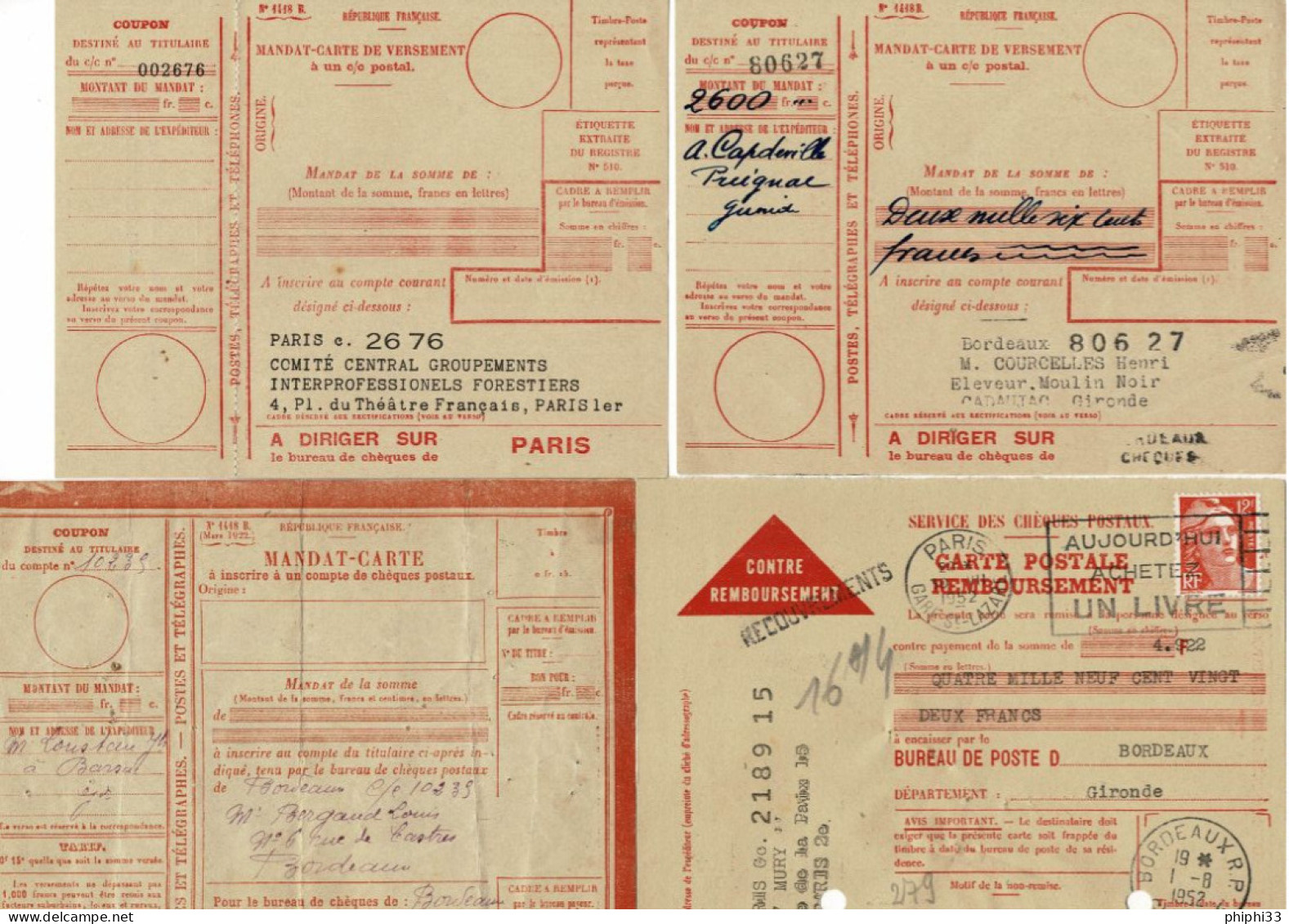 A SAISIR LOT DE DOCUMENTS DE LA POSTE - Documents Of Postal Services
