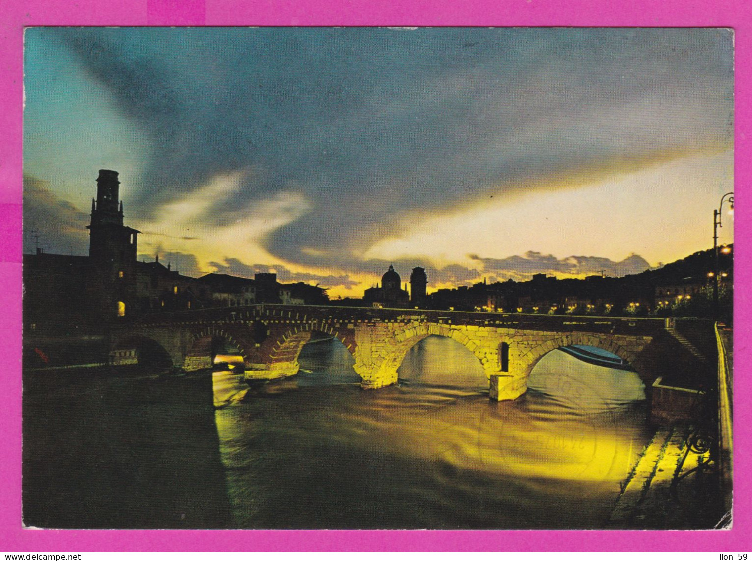 293990 / Italy - VERONA Ponte Pietra Bridge Pon Stone Stein Nacht Night Nuit  PC 1975 USED 100 L Coin Of Syracuse - 1971-80: Marcophilie