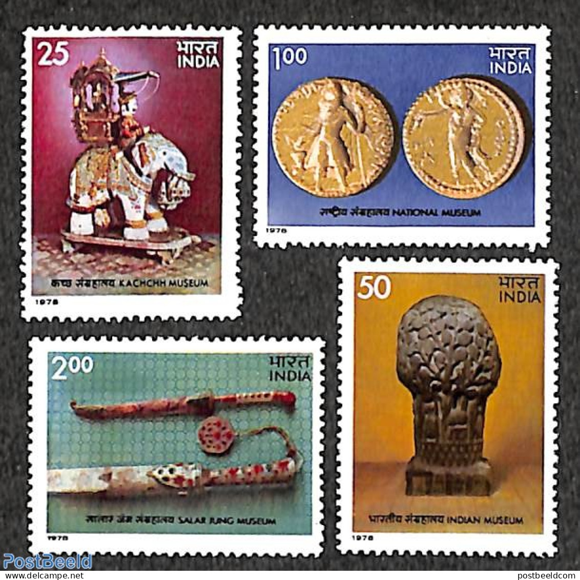 India 1978 Museum Art 4v, Mint NH, Nature - Various - Elephants - Money On Stamps - Art - Art & Antique Objects - Muse.. - Nuevos