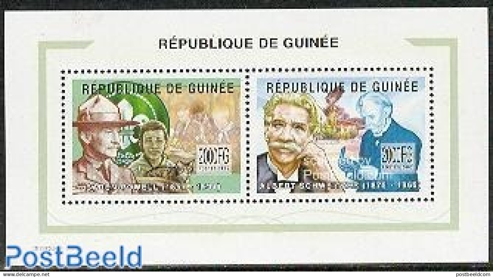 Guinea, Republic 2002 Powell/Schweitzer S/s, Mint NH, History - Nature - Science - Sport - Nobel Prize Winners - Cats .. - Prix Nobel