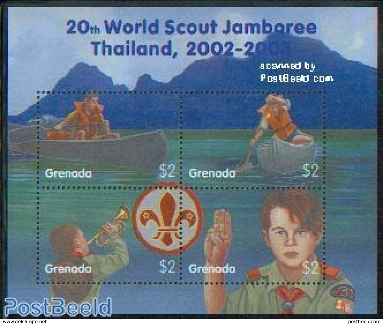 Grenada 2002 World Jamboree 4v M/s, Mint NH, Sport - Transport - Kayaks & Rowing - Scouting - Ships And Boats - Rowing