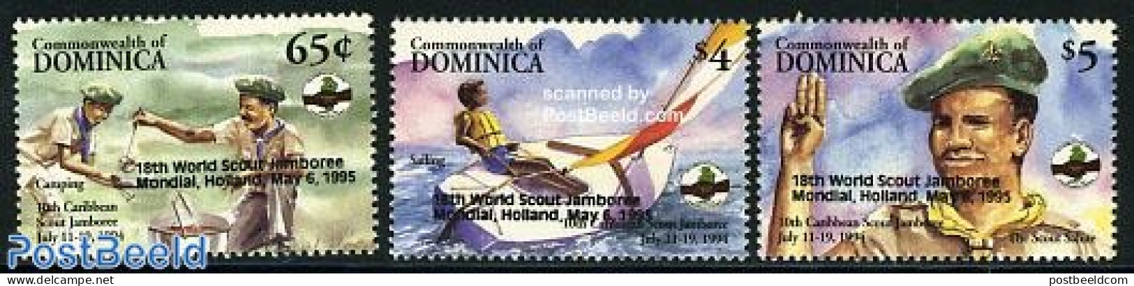 Dominica 1995 World Jamboree Netherlands 3v, Mint NH, History - Sport - Netherlands & Dutch - Scouting - Geographie