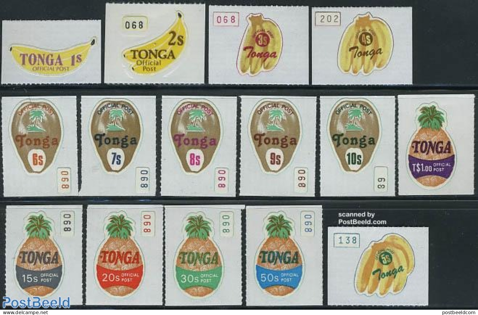 Tonga 1978 On Service, Fruits 15v, Mint NH, Nature - Fruit - Obst & Früchte