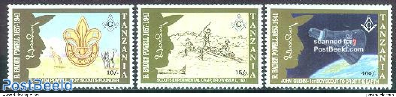 Tanzania 1992 Lord Baden Powell 3v, Mint NH, Sport - Transport - Scouting - Space Exploration - Tansania (1964-...)