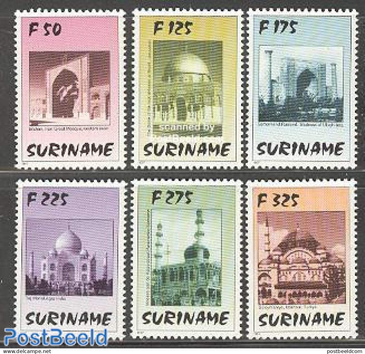 Suriname, Republic 1997 Mosques 6v, Mint NH, Religion - Churches, Temples, Mosques, Synagogues - Kerken En Kathedralen