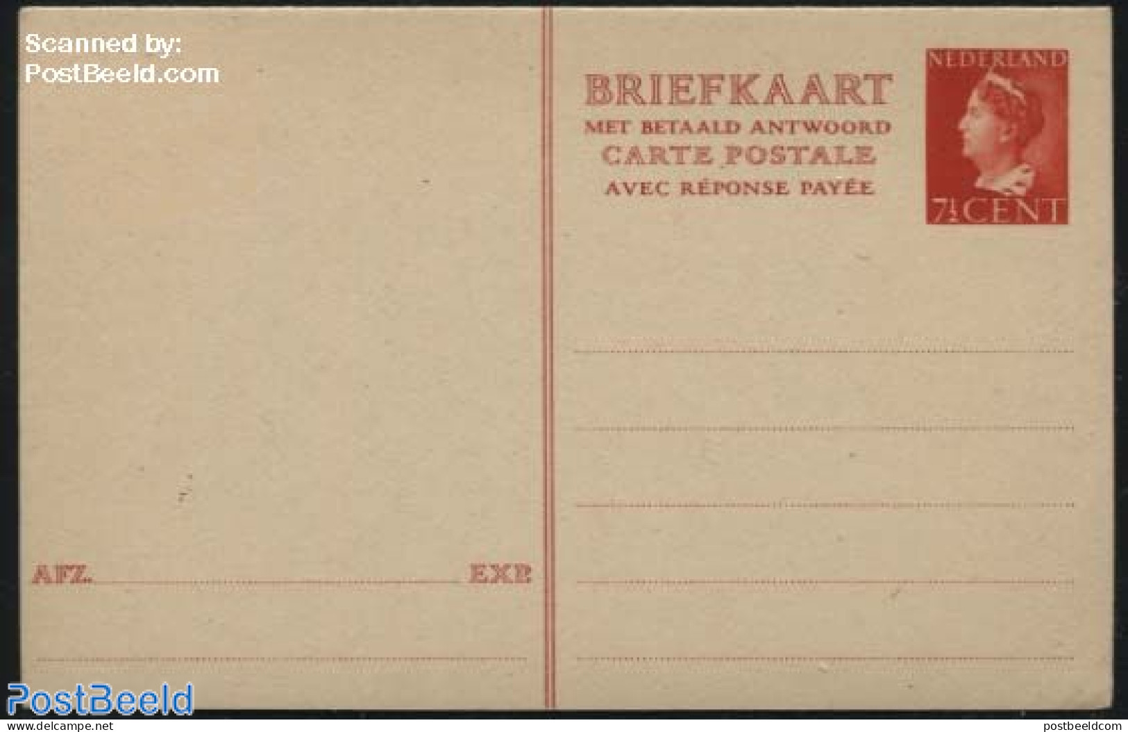 Netherlands 1947 Reply Paid Postcard 7.5+7.5c Red, Unused Postal Stationary - Briefe U. Dokumente