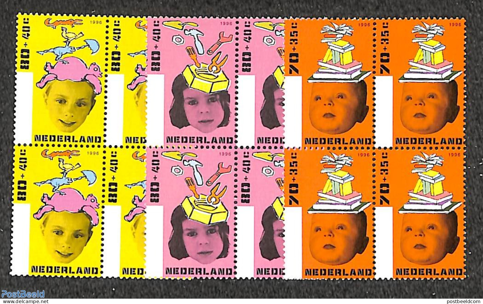 Netherlands 1996 Child Welfare 3v, Blocks Of 4 [+], Mint NH - Unused Stamps