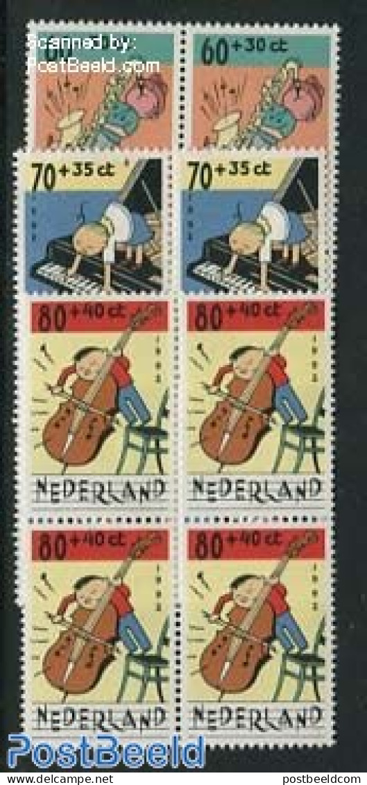 Netherlands 1992 Child Welfare 3v Blocks Of 4 [+], Mint NH, Performance Art - Music - Art - Comics (except Disney) - Unused Stamps