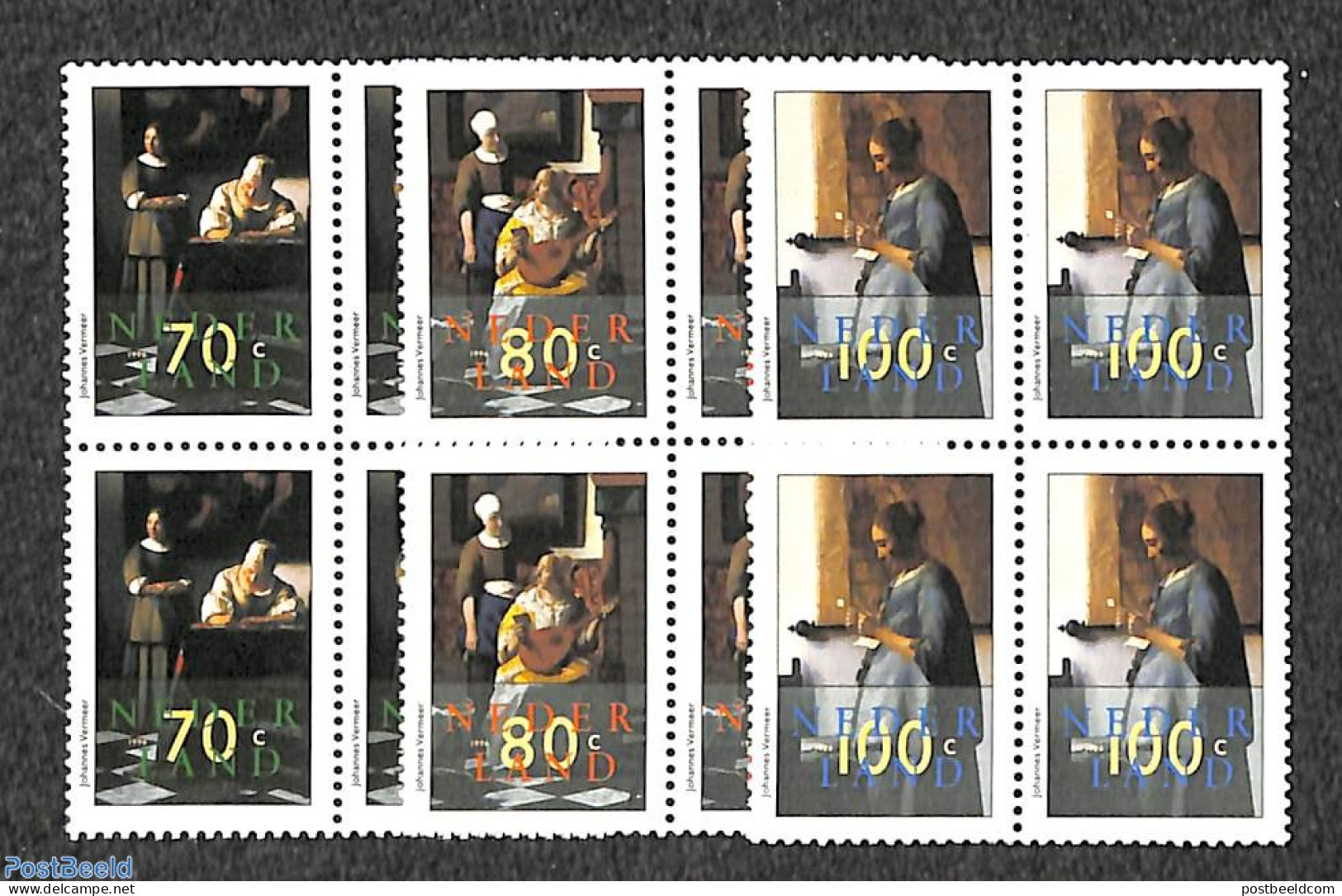 Netherlands 1996 Vermeer Paintings 3v Blocks Of 4 [+], Mint NH, Art - Paintings - Neufs