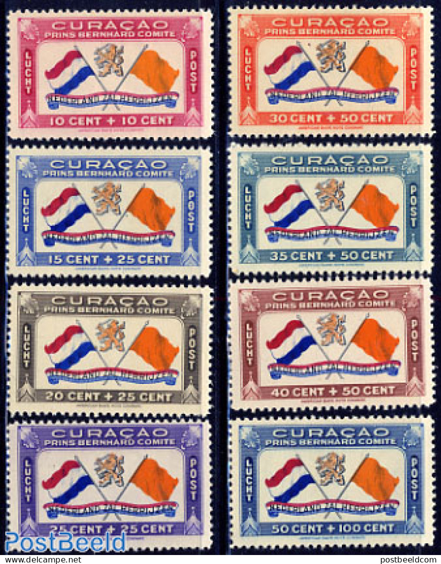 Netherlands Antilles 1941 Prince Bernhard Fund 8v, Unused (hinged), History - Flags - World War II - Guerre Mondiale (Seconde)