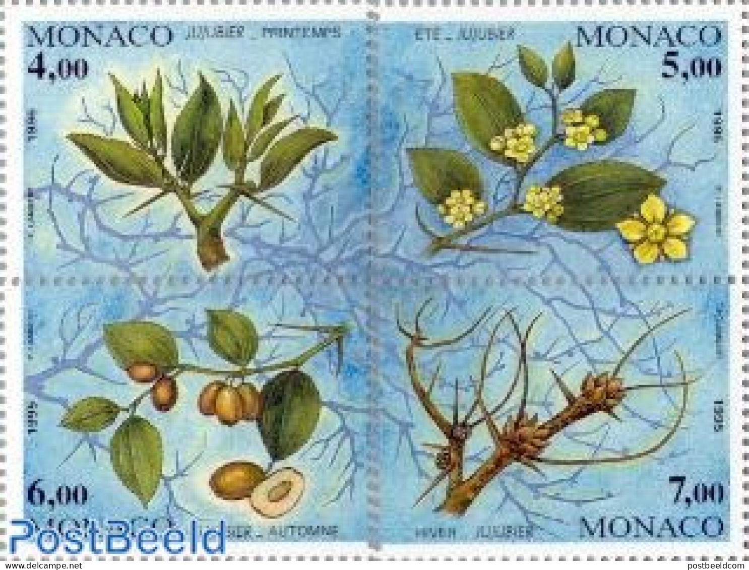 Monaco 1995 FOUR SEASONS 4V, Mint NH, Nature - Trees & Forests - Ongebruikt