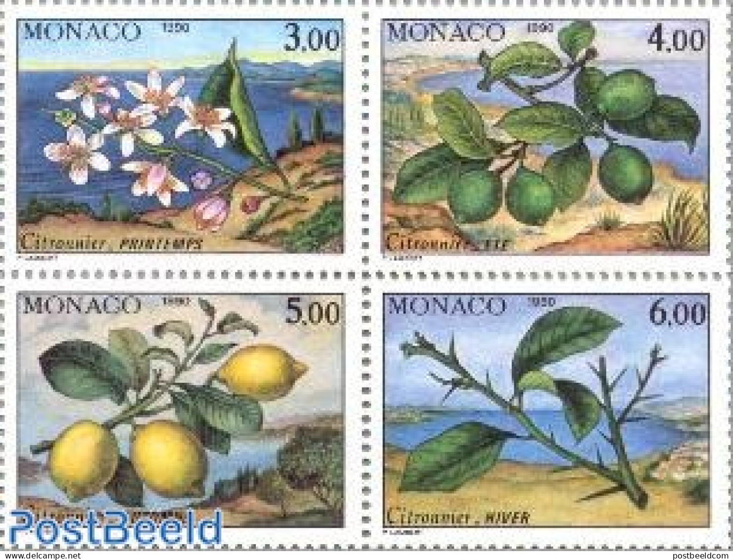 Monaco 1990 4 SEASONS 4V, Mint NH, Nature - Trees & Forests - Nuevos
