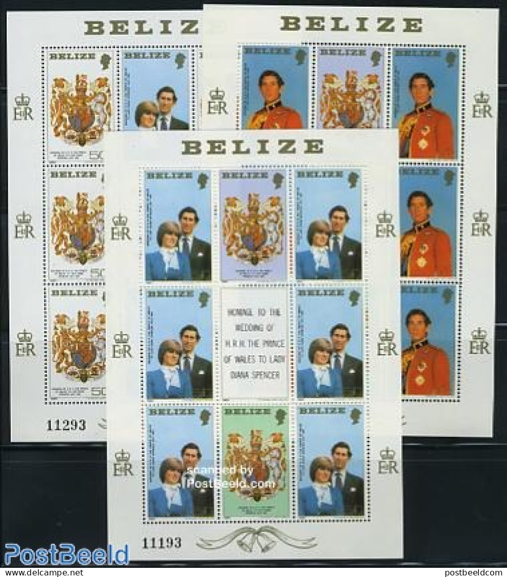 Belize/British Honduras 1981 Charles & Diana Wedding 3 M/ss, Mint NH, History - Brits-Honduras (...-1970)