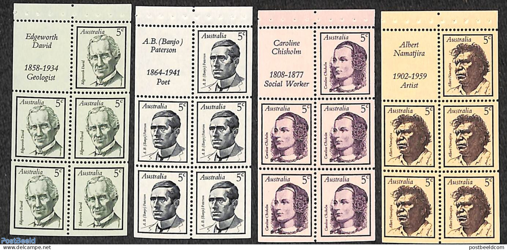 Australia 1968 Famous Persons 4 Booklet Panes, Mint NH, Art - Authors - Unused Stamps