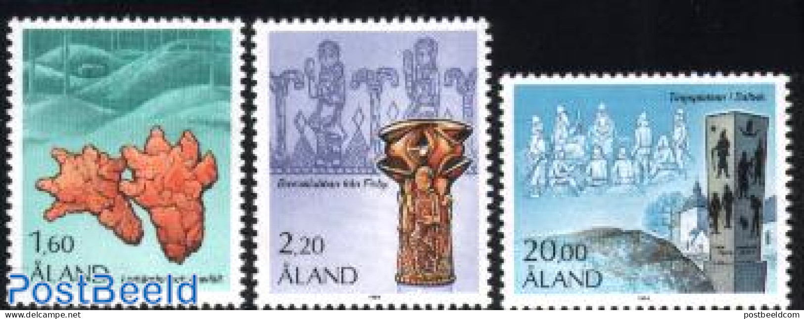 Aland 1986 Archaeology 3v, Mint NH, History - Archaeology - Art - Cave Paintings - Archeologie