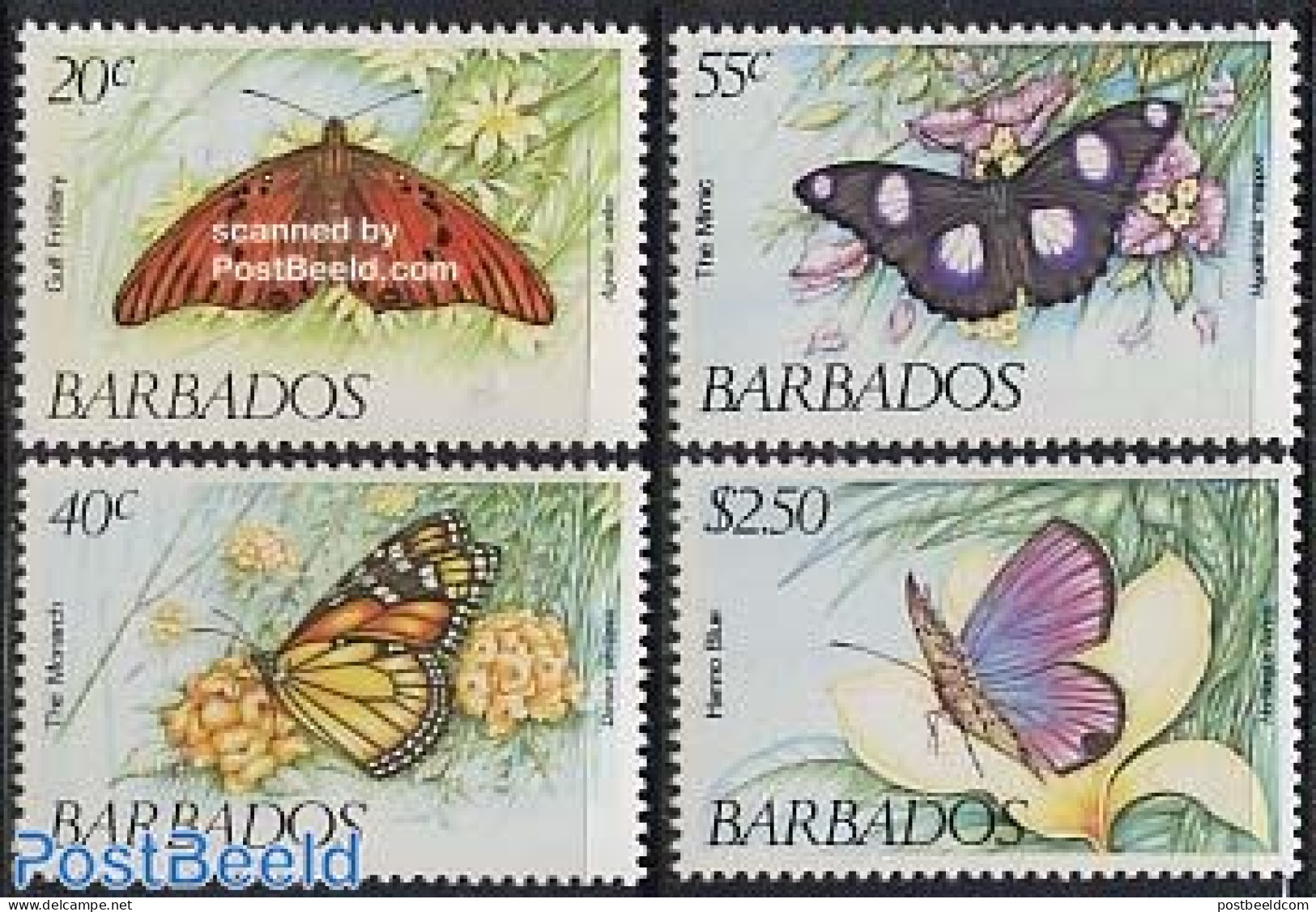 Barbados 1983 Butterflies 4v, Mint NH, Nature - Butterflies - Barbades (1966-...)