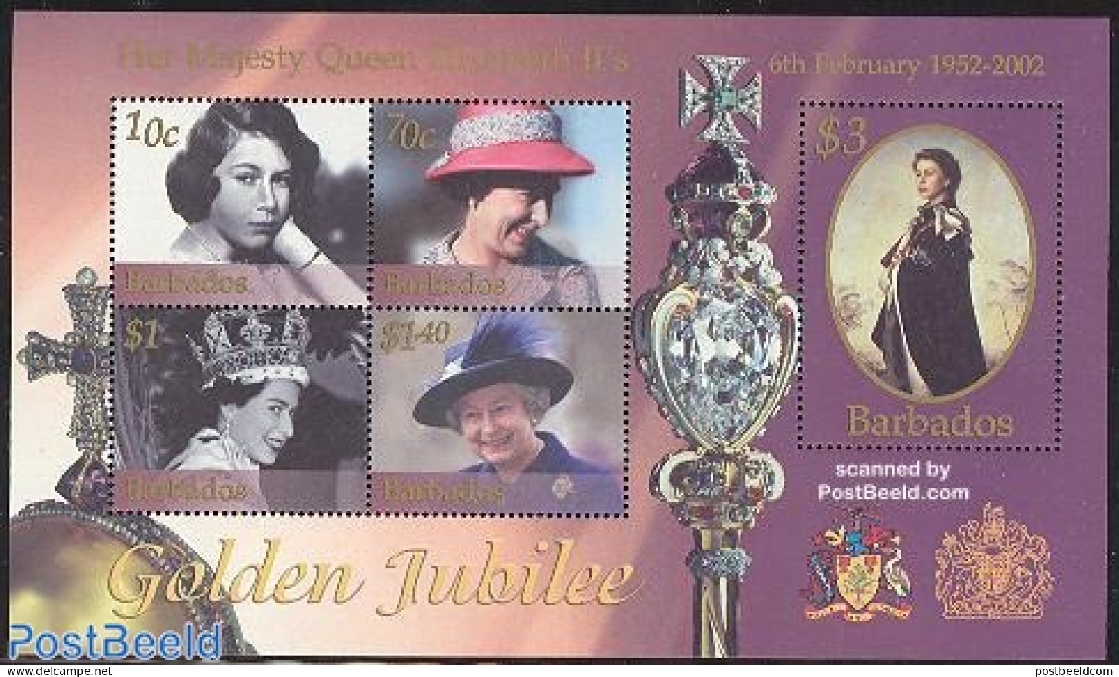 Barbados 2002 Golden Jubilee S/s, Mint NH, History - Kings & Queens (Royalty) - Königshäuser, Adel