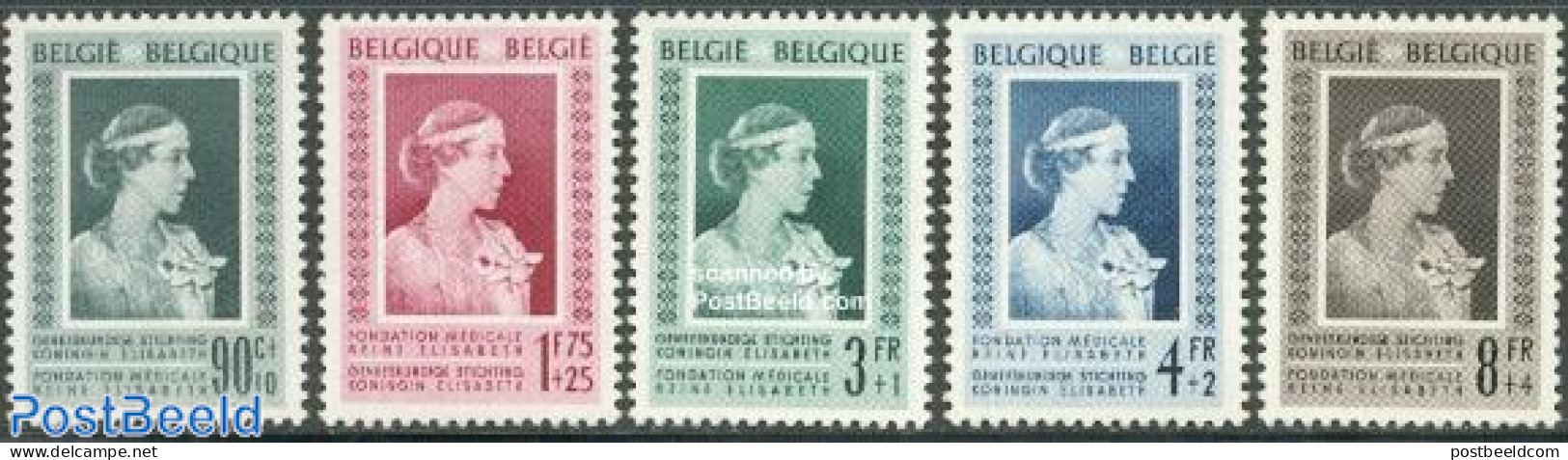 Belgium 1951 Queen Elizabeth Fund 5v, Unused (hinged), History - Kings & Queens (Royalty) - Neufs