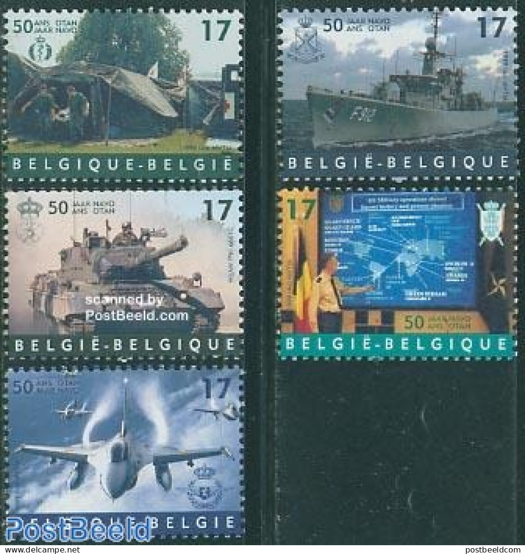 Belgium 1999 50 Years NATO 5v, Mint NH, History - Transport - Various - Militarism - NATO - Aircraft & Aviation - Ship.. - Neufs