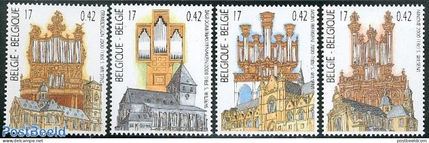 Belgium 2000 Churches & Music 4v, Mint NH, Performance Art - Religion - Music - Churches, Temples, Mosques, Synagogues - Ungebraucht