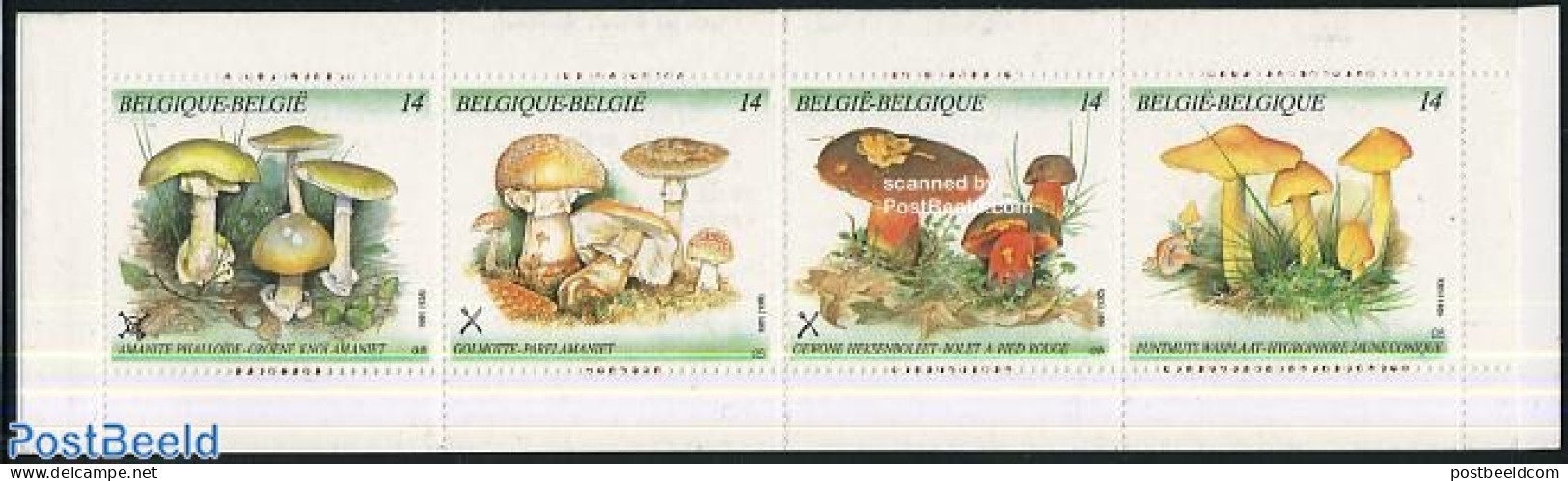 Belgium 1991 Mushrooms 4v In Booklet, Mint NH, Nature - Mushrooms - Stamp Booklets - Unused Stamps