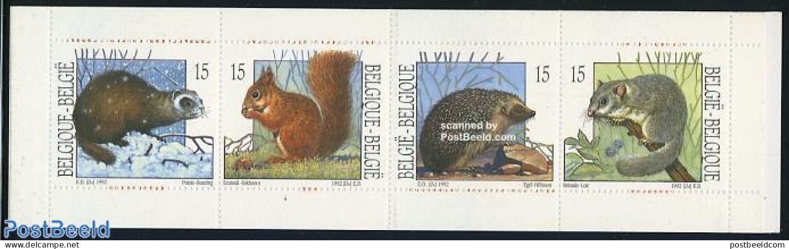 Belgium 1992 Animals 4v In Booklet, Mint NH, Nature - Animals (others & Mixed) - Hedgehog - Stamp Booklets - Unused Stamps
