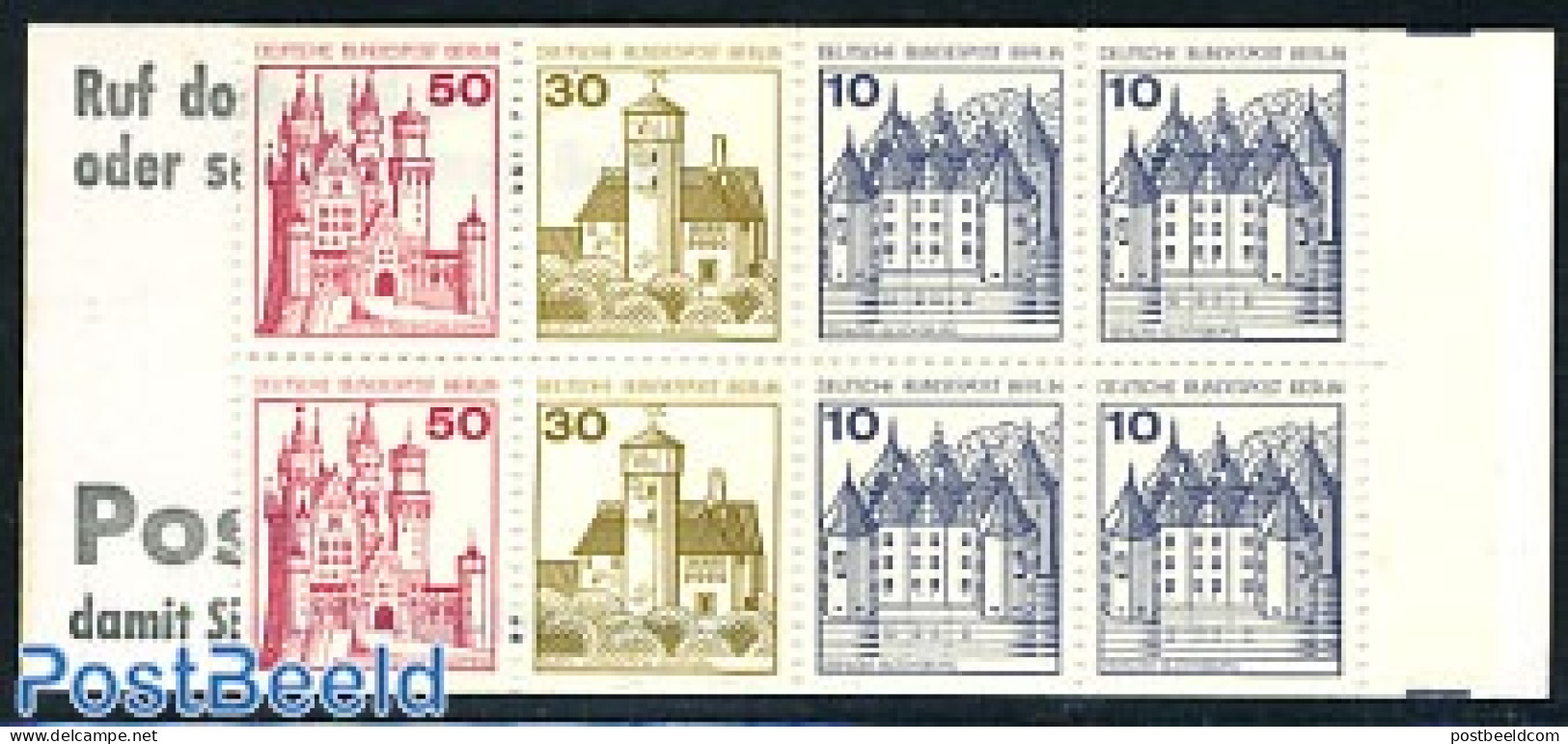 Germany, Berlin 1977 Castles Booklet (Ruf Doch Mal An), Mint NH, Stamp Booklets - Art - Castles & Fortifications - Neufs