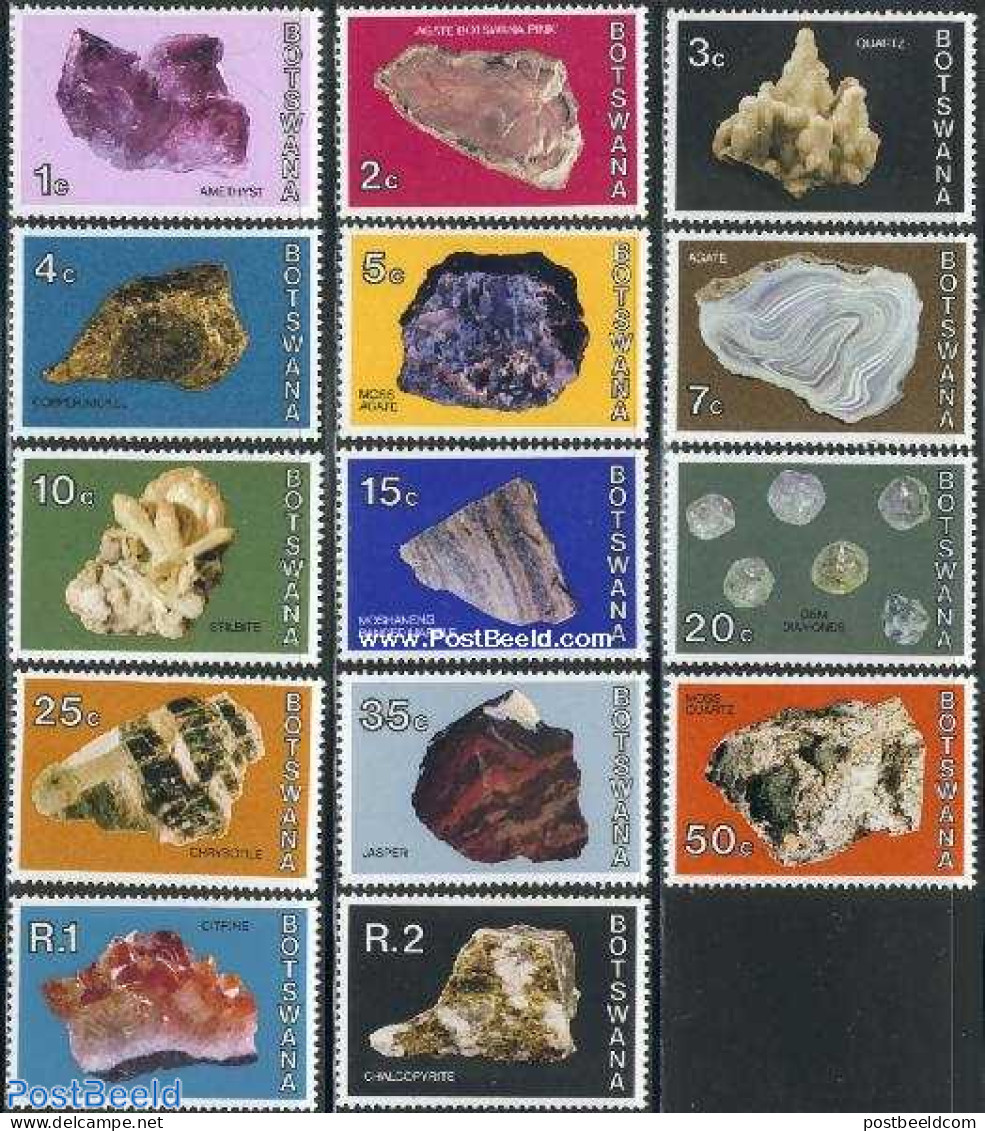 Botswana 1974 Definitives, Minerals 14v, Mint NH, History - Geology - Botswana (1966-...)