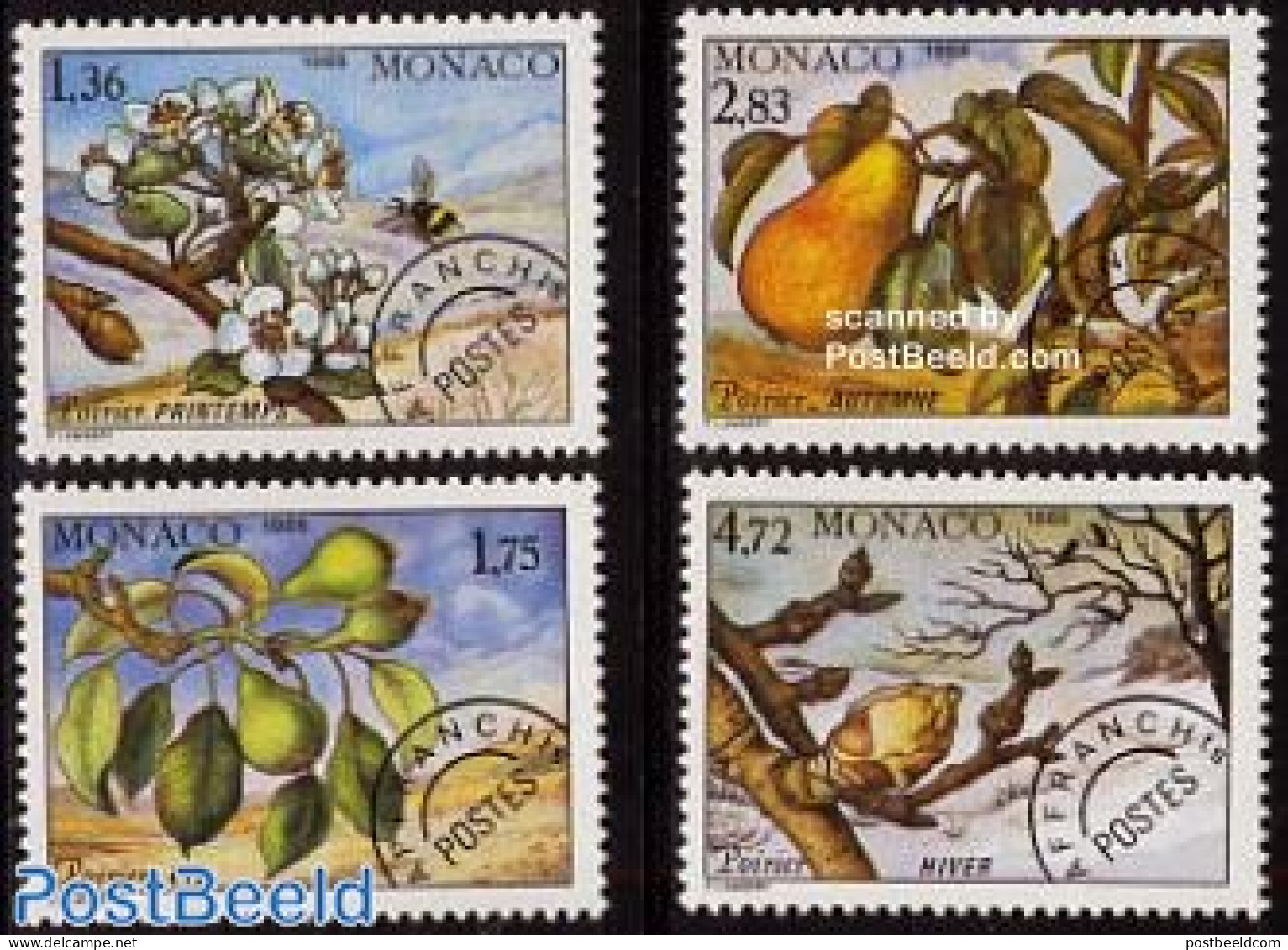 Monaco 1988 Four Seasons 4v, Mint NH, Nature - Flowers & Plants - Fruit - Trees & Forests - Nuevos