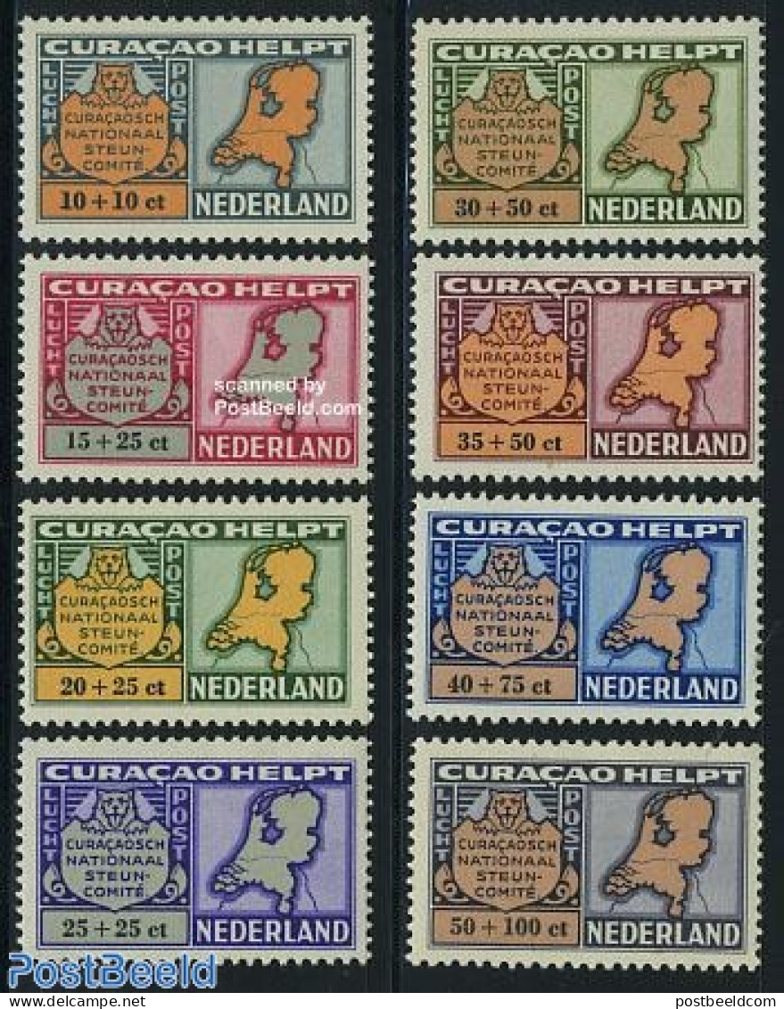 Netherlands Antilles 1946 Aid To Netherlands 8v, Mint NH, History - Various - Netherlands & Dutch - World War II - Maps - Géographie