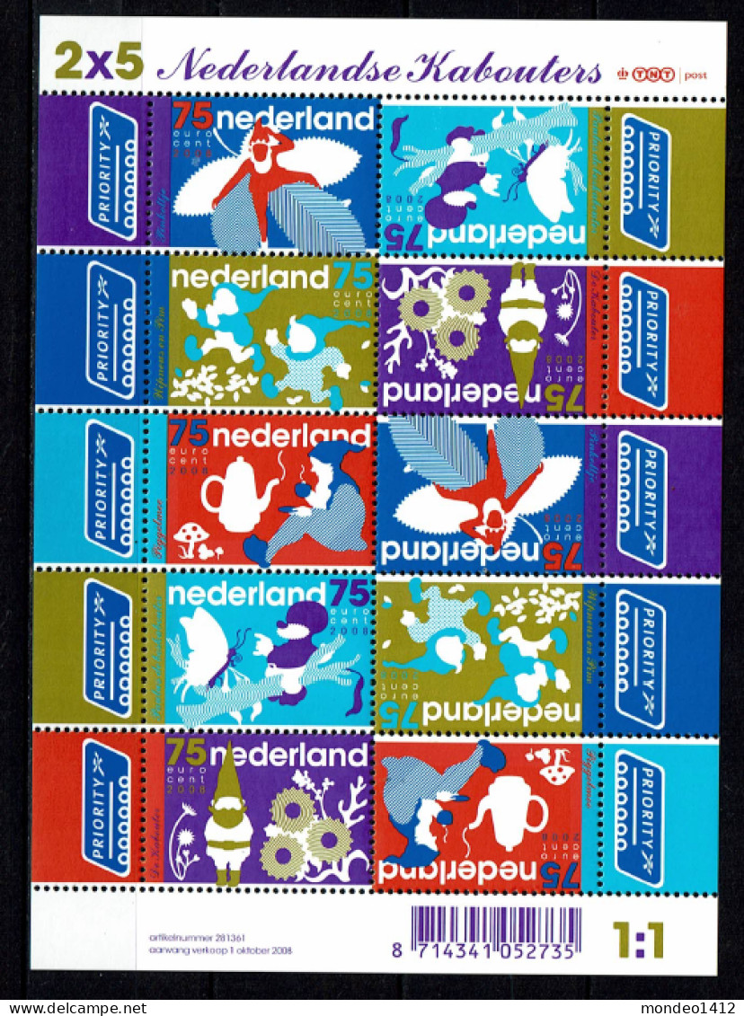 Nederland 2008 - NVPH 2603/2607 - Blok Block - Vel Kabouters, Gnomes, Nains, Gnom  - MNH - Ungebraucht