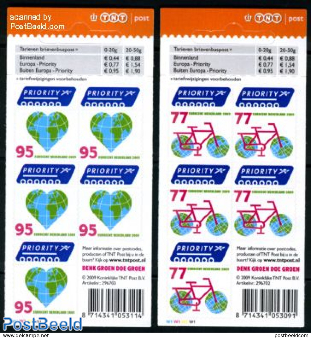 Netherlands 2009 Priority Stamps 2 Foil  Sheets, Mint NH, Sport - Various - Cycling - Globes - Maps - Neufs