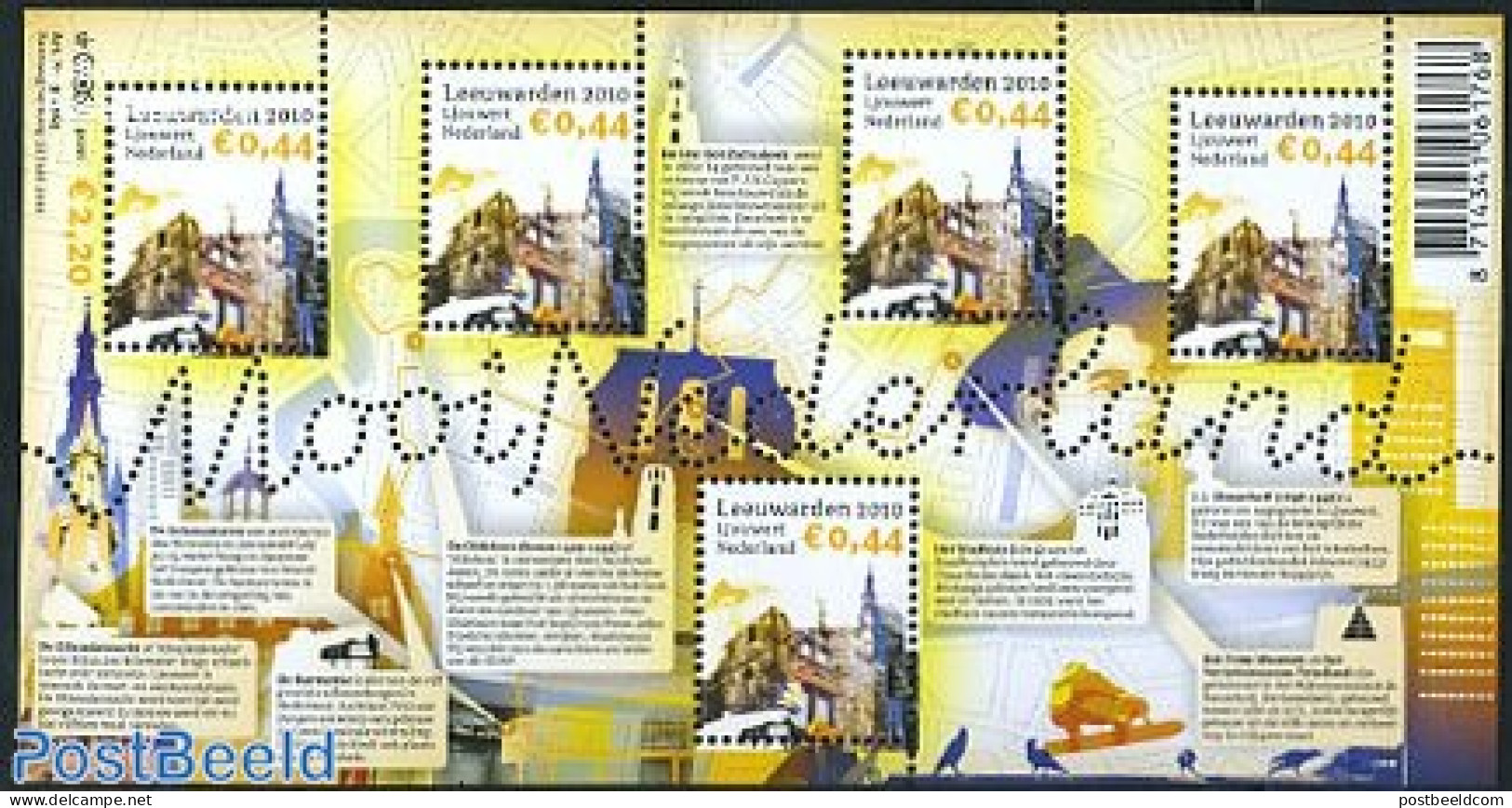 Netherlands 2010 Beautiful Netherlands, Leeuwarden S/s, Mint NH, Religion - Churches, Temples, Mosques, Synagogues - Unused Stamps