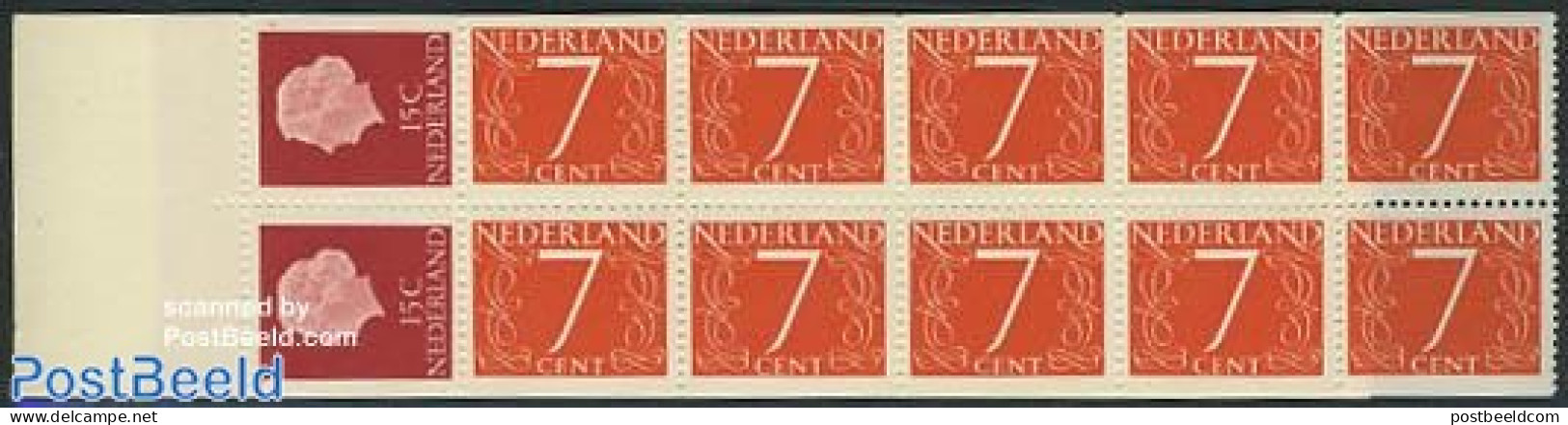 Netherlands 1964 2x15c+10x7c MX Booklet (2 Perf. Holes In Margin), Mint NH, Stamp Booklets - Ongebruikt