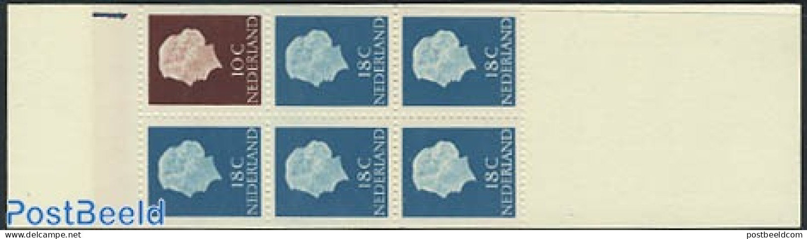 Netherlands 1965 1x10+5x18c Booklet 3 Colour Register Line, Mint NH, Stamp Booklets - Ongebruikt