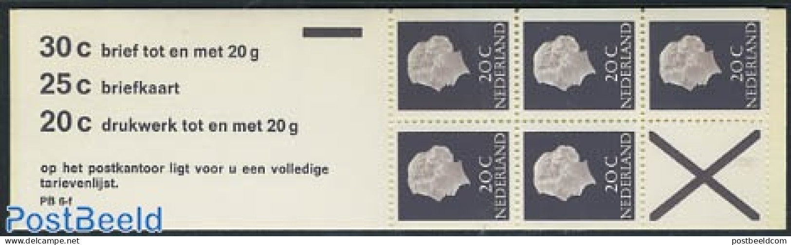 Netherlands 1972 5x20c Booklet, X Left, Phosphor, Text: 30c Brief T, Mint NH, Stamp Booklets - Nuovi