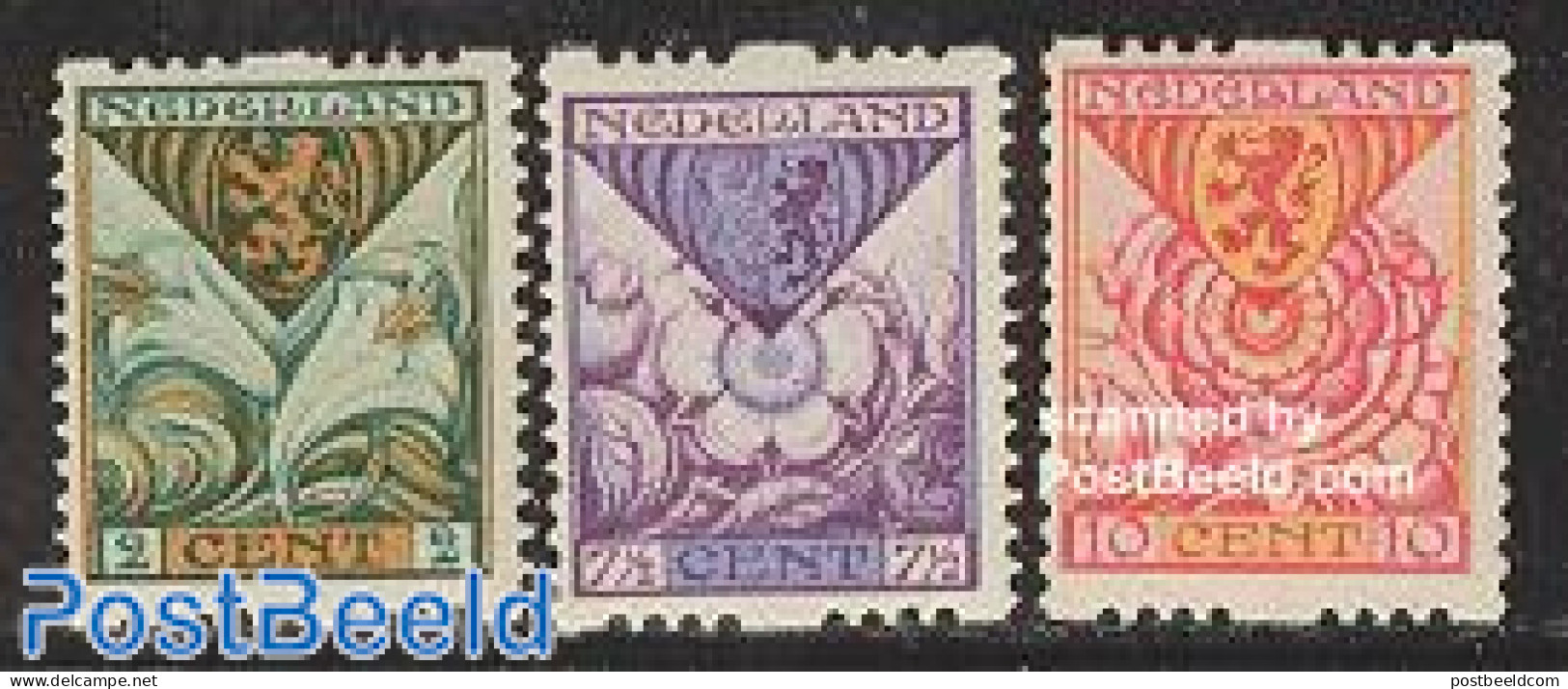 Netherlands 1925 Child Welfare 3v Syncopatic Perf., Mint NH, History - Nature - Coat Of Arms - Flowers & Plants - Roses - Nuevos